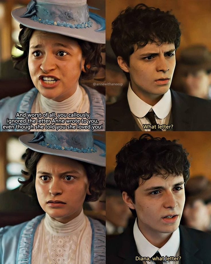 Gilbert talking to Diana about Anne's letter