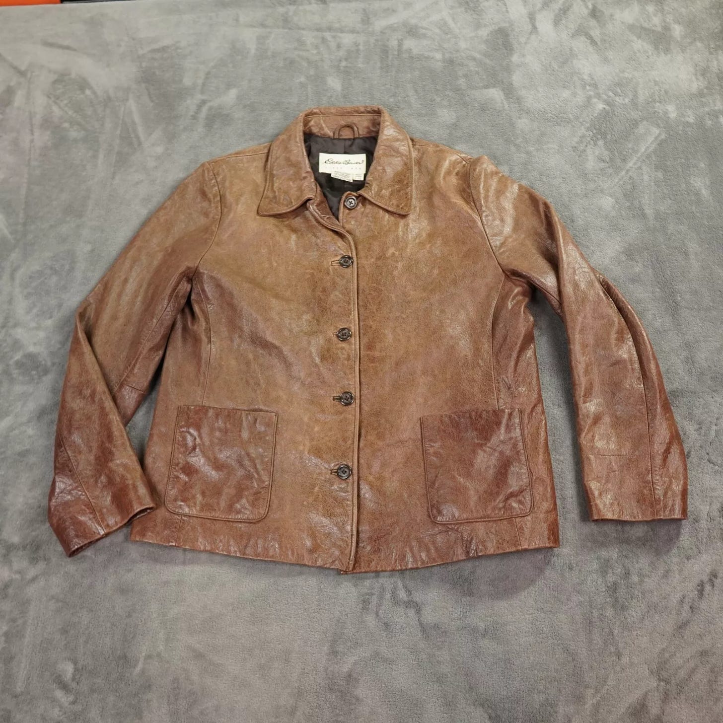 Vintage Eddie Bauer Leather Jacket Womens Large Brown Lined Distressed Style - Picture 1 of 10