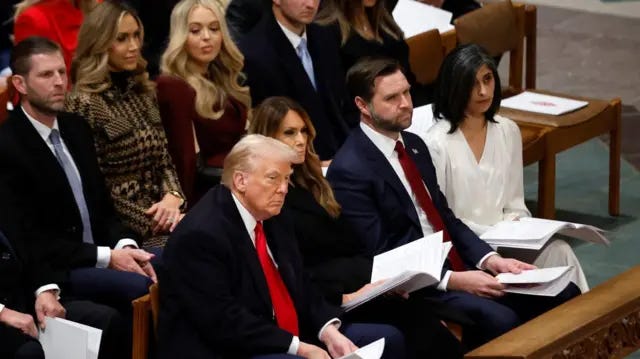 President Donald Trump, First Lady Melania Trump, Vice-President JD Vance and Second Lady Usha Vance attend di National Prayer Service for Washington National Cathedral on 21 January 2025 President Donald Trump, First Lady Melania Trump, Vice-President JD Vance and Second Lady Usha Vance attend di National Prayer Service for Washington National Cathedral on 21 January 2025