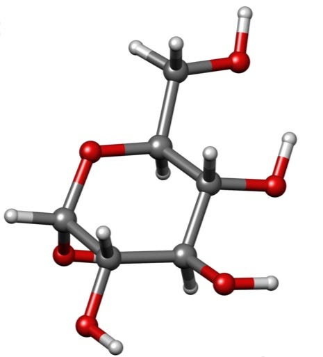 L-glucose, the mirror twin of normal D-glucose.