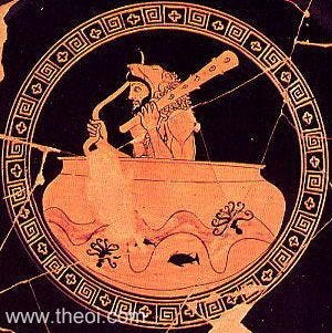 Heracles & Cup-Boat of Helius - Ancient Greek Vase Painting