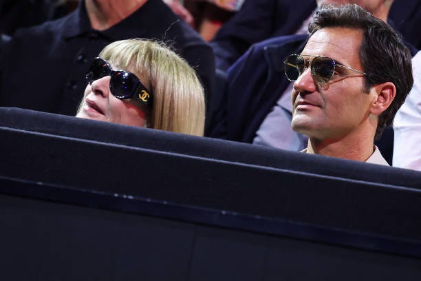 British-US editor-in-chief of Vogue Anna Wintour and Swiss former tennis player Roger Federer attend the 2024 Laver Cup tennis tournament in Berlin,...