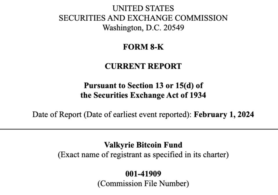 SEC Form 8-K Valkyrie
