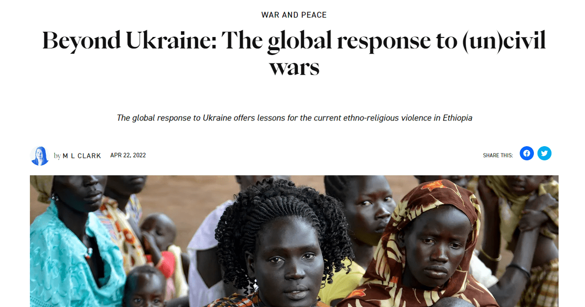 Screencap of the OnlySky article, titled "Beyond Ukraine: The global response to (un)civil wars