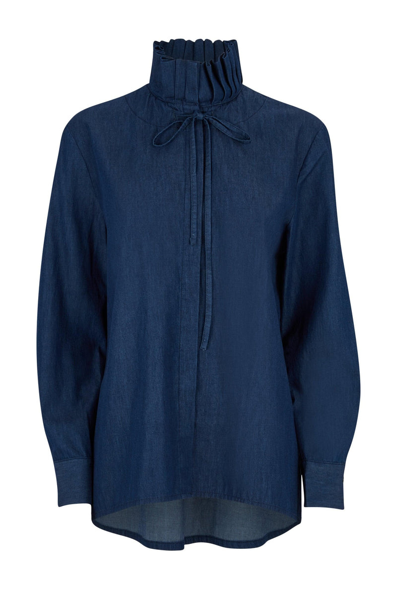 Poplin Ruffle Collar Denim Shirt - James Lakeland