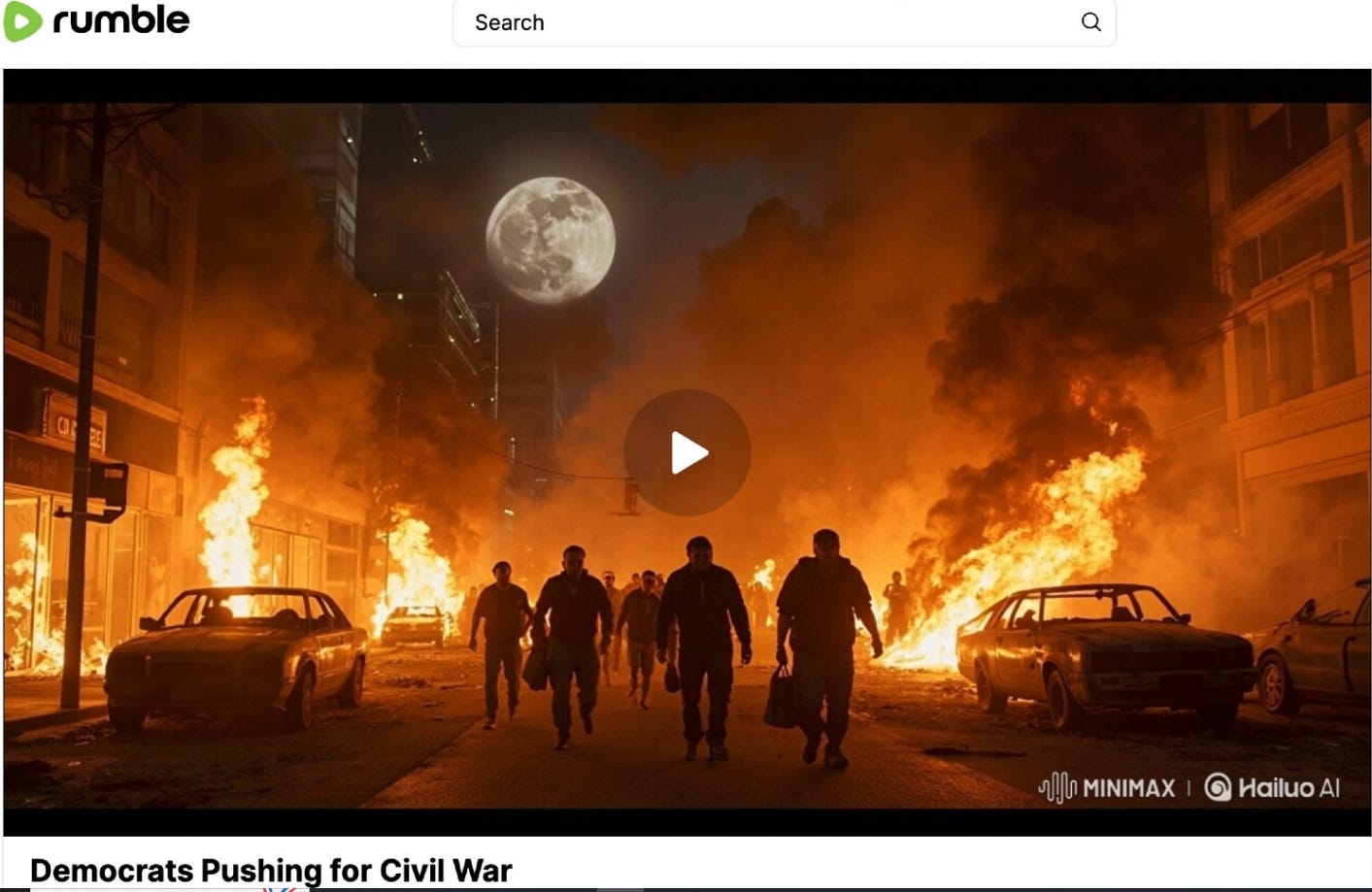screenshot of a lurid AI image showing a night scene of several cars on fire in a burning urban hellscape as menacing shadowy figures advance toward the viewer. An unrealistically huge moon hangs in the sky. At least some of the scary figures in the background appear to be standing in the flames. screenshot of a lurid AI image showing a night scene of several cars on fire in a burning urban hellscape as menacing shadowy figures advance toward the viewer. An unrealistically huge moon hangs in the sky. At least some of the scary figures in the background appear to be standing in the flames.