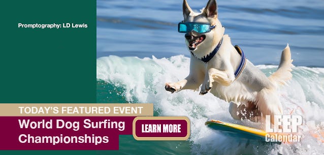 Dogs surf for charity annually in SoCal's World Dog Surfing Championships.