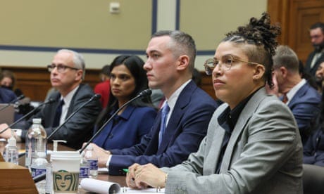House Committee on Oversight and Accountability Conduct Hearing On Protecting Speech, Washington d.c., District of Columbia, United States - 08 Feb 2023<br>Mandatory Credit: Photo by Jemal Countess/UPI/REX/Shutterstock (13759574e) (L-R) Former deputy general counsel of Twitter James Baker, former chief legal officer of Twitter Vijaya Gadde, former global head of trust &amp; safety of Twitter Yoel Roth, and former Twitter employee Anika Collier Navaroli listen to questions from a committee member during the Protecting Speech from Government Interference and Social Media Bias Part 1: Twitters Role in Suppressing the Biden Laptop Story at the Rayburn House Office Building on Capitol Hill February 8, 2023 in Washington D.C.. House Committee on Oversight and Accountability Conduct Hearing On Protecting Speech, Washington d.c., District of Columbia, United States - 08 Feb 2023