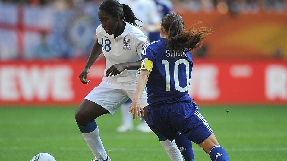 Anita Asante takes control in midfield during a game with Japan at the 2011 FIFA Women's World Cup in Germany