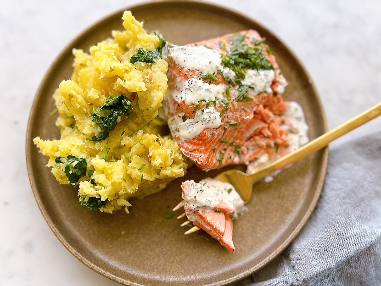 instant pot salmon with herb infused mashed potatoes