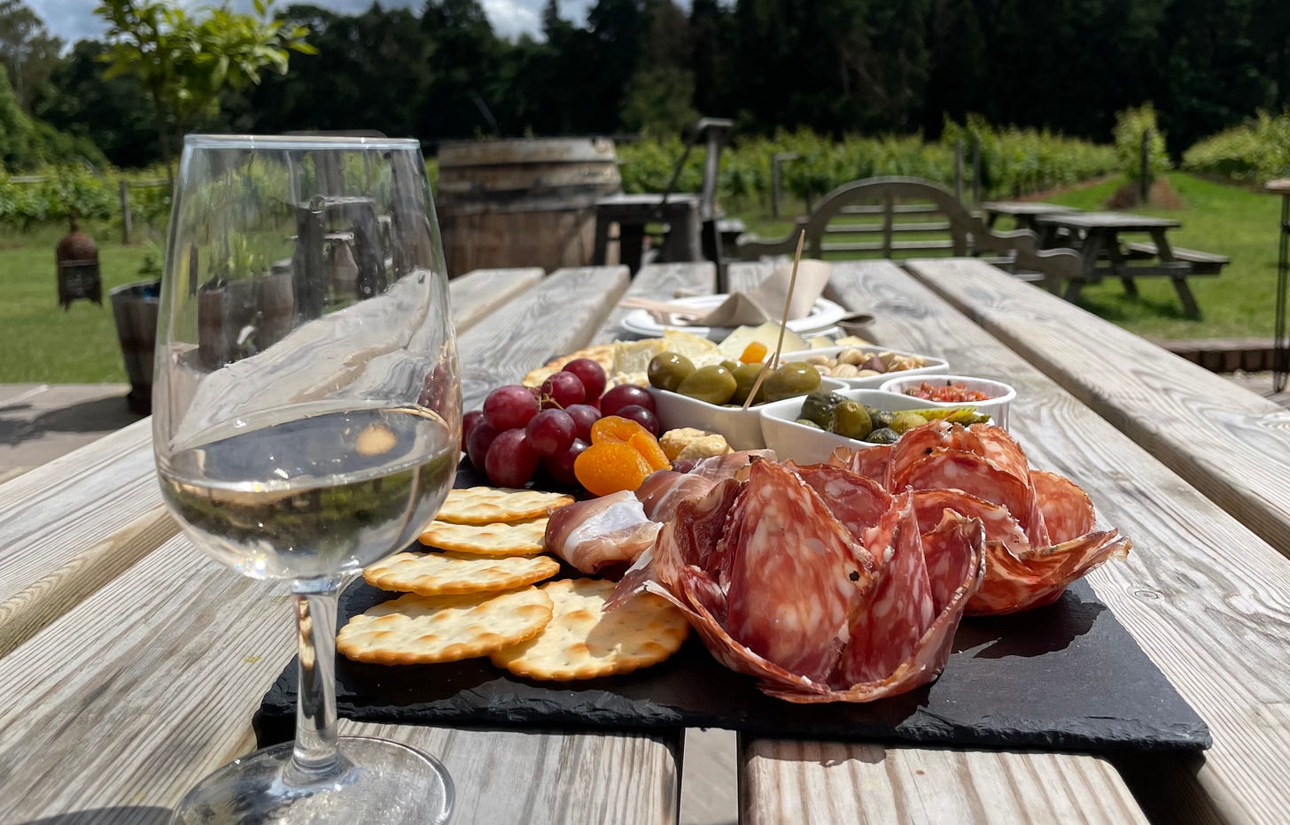 Oaken Grove vineyard lunch platter of cheese and pickles