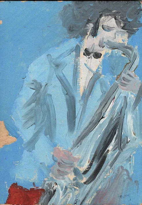 Saxophonist, by Terry Freedman. Acrylic on cartridge paper.