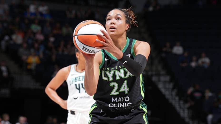 MINNEAPOLIS, MN -  MAY 25: Napheesa Collier #24 of the Minnesota Lynx shoots a free throw during the game against the New York Liberty on May 25, 2024 at Target Center in Minneapolis, Minnesota. NOTE TO USER: User expressly acknowledges and agrees that, by downloading and or using this Photograph, user is consenting to the terms and conditions of the Getty Images License Agreement. Mandatory Copyright Notice: Copyright 2024 NBAE (Photo by Jordan Johnson/NBAE via Getty Images)