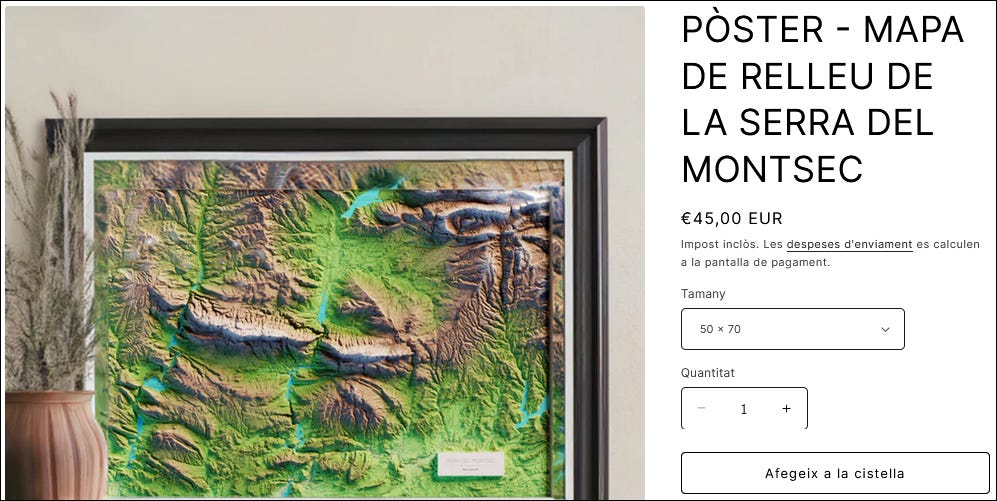 Porta la majestuositat de la Serra del Montsec a les teves parets. El Montsec de l’Estall, el Montsec d’Ares i el Montsec de Rúbies (o de Meià), en un mapa de relleu (2D) que inclou Benavarri, Tremp, Ponts i Balaguer. Disponible en tres mides per adaptar-se al teu espai.