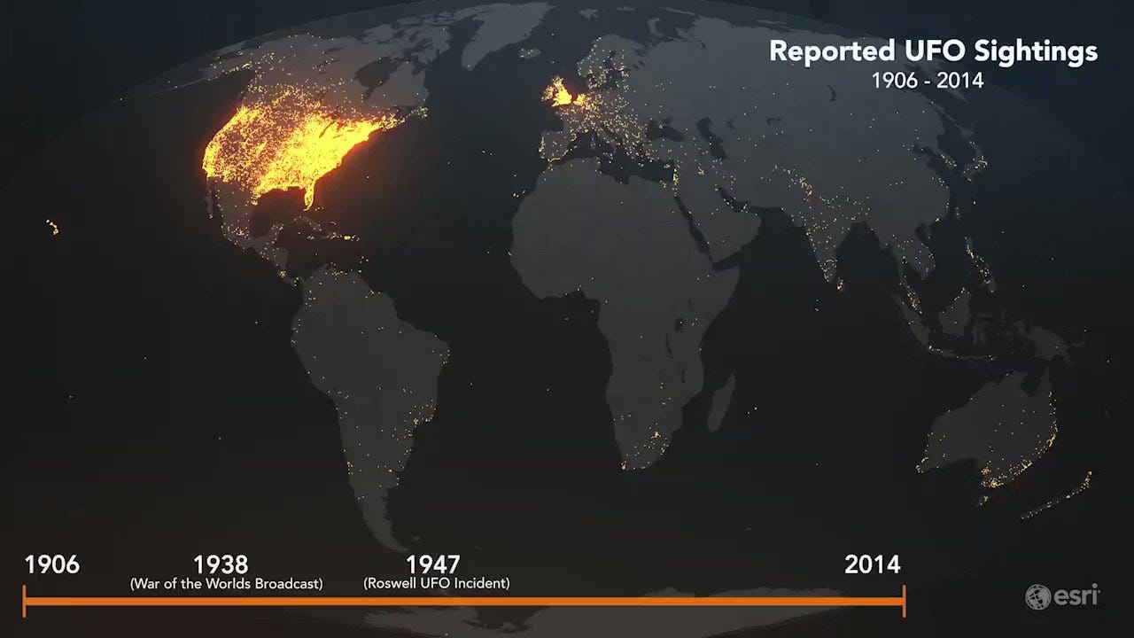 Esri on Twitter: "What's possible with #ArcGIS? How about mapping historic UFO  sightings to make an out-of-this world visualization? Learn more here:  https://t.co/BMLpd9ip3Z #DataViz 🔊Sound On https://t.co/S3HZJ8VcaQ" /  Twitter