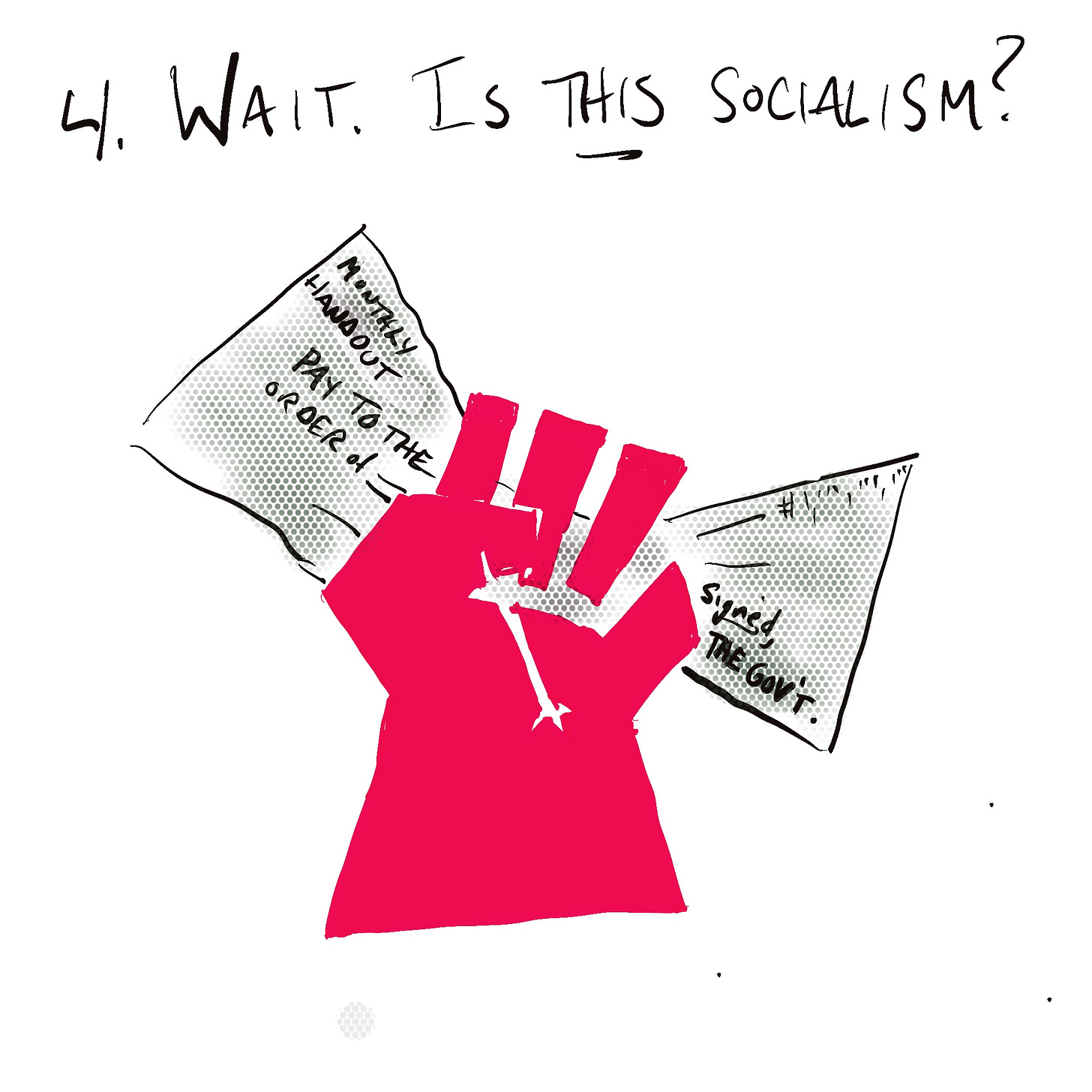 Socialism fist hoding a retirement check