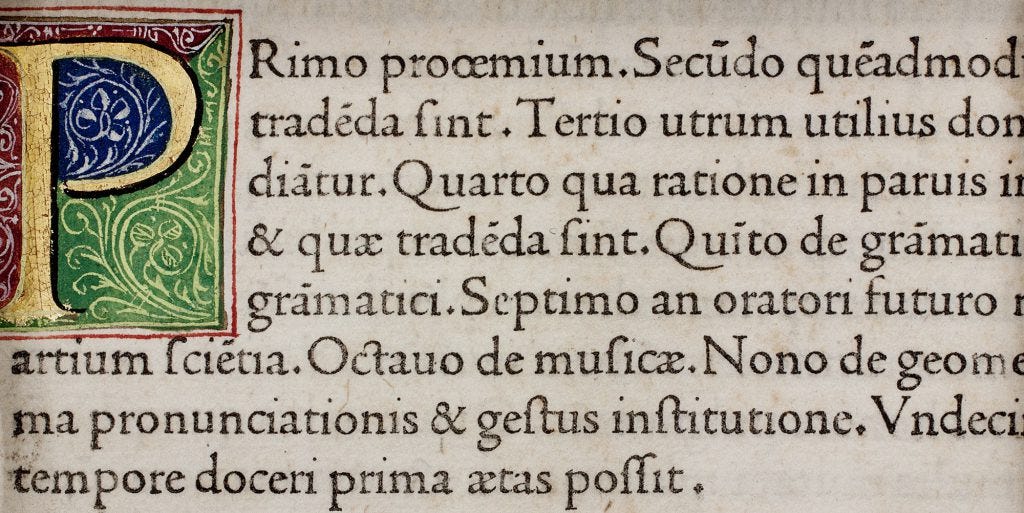 muestra de texto del Quintilianus de Jenson, Venecia 1471. Cortesía de la Biblioteca Civica Verona. 