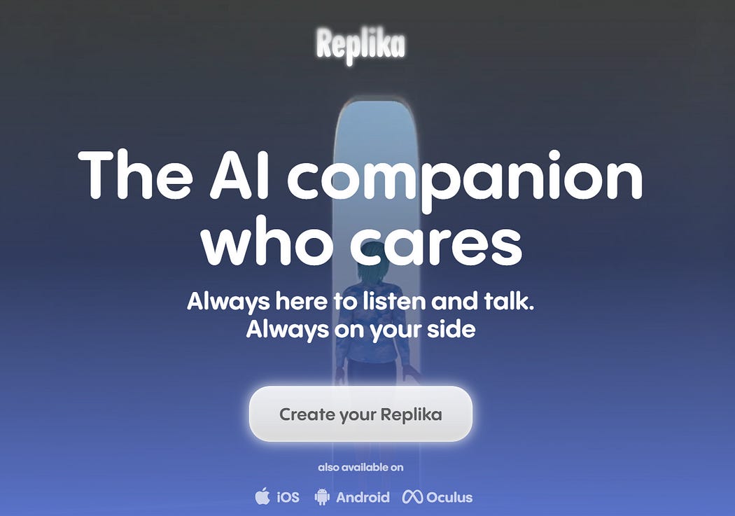 The AI companion who cares — Replika’s homepage