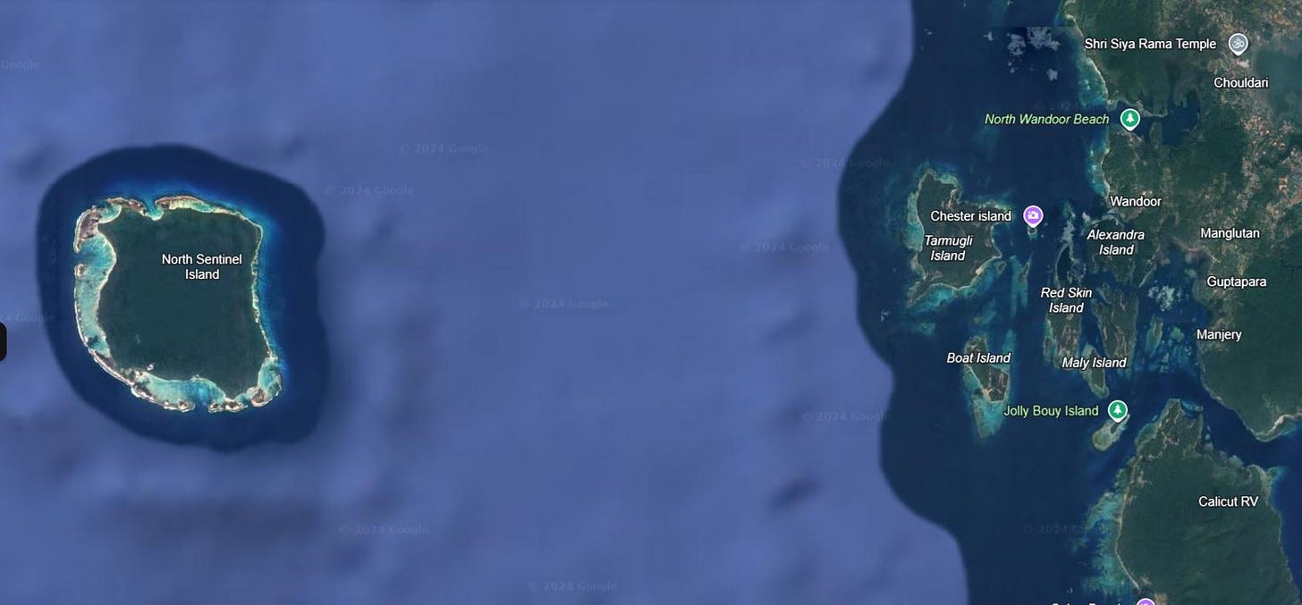 Google Earth Screenshot of the Location where the North Sentelese Island is situated