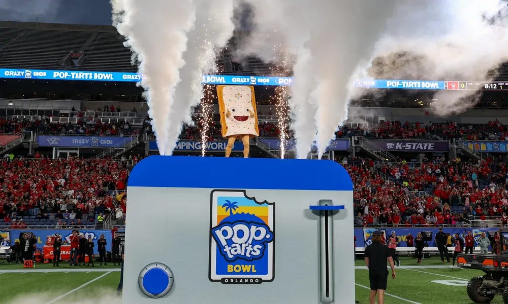 pop tart mascot on a giant toaster