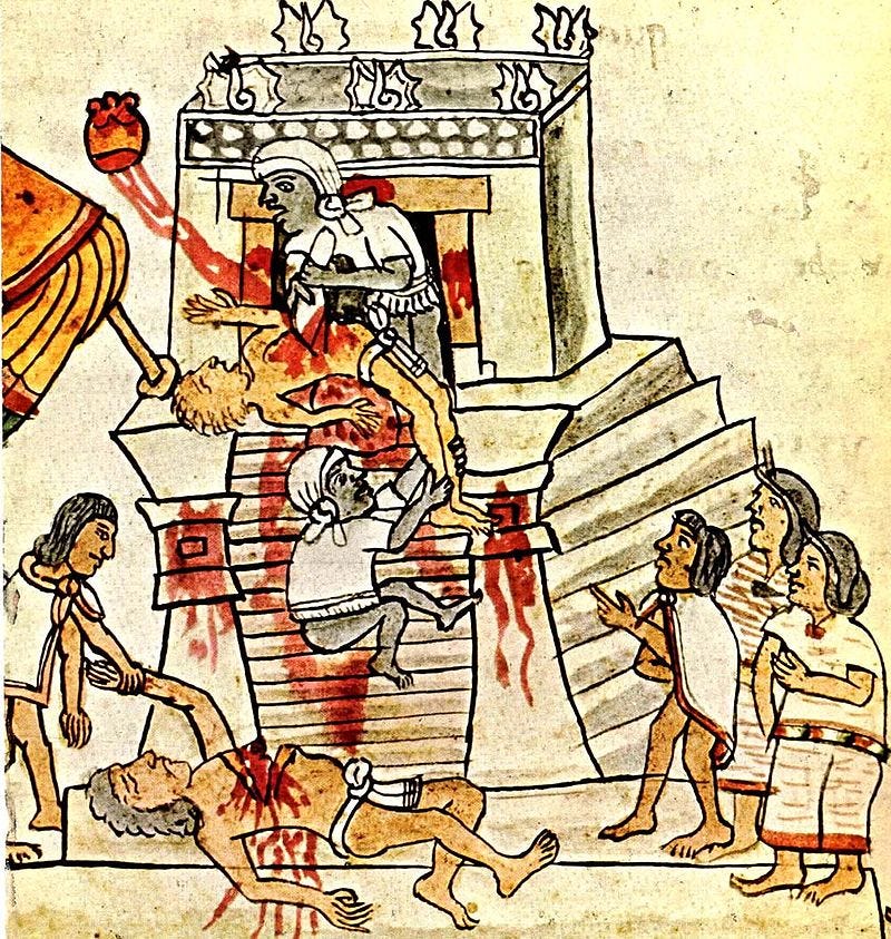 Aztec human ritual sacrifice of the heart page 141 (folio 70r) Aztec human ritual sacrifice of the heart page 141 (folio 70r)