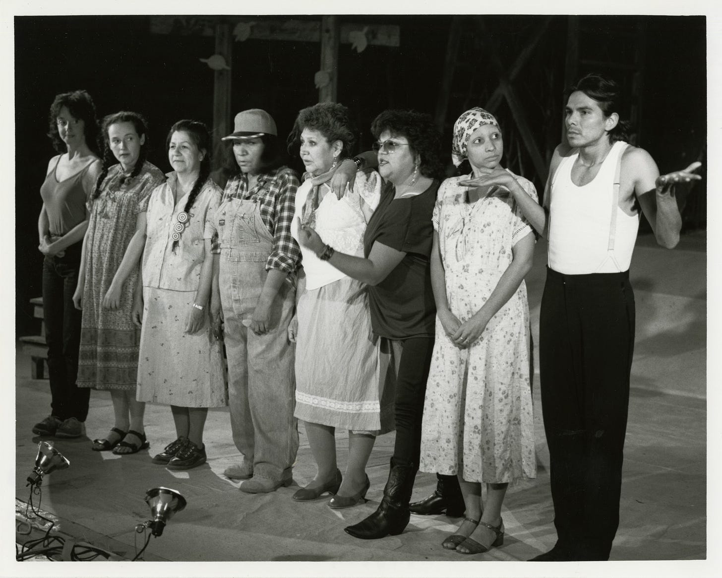 Native Earth Performing Arts cast production photo from "The Rez Sisters" with René Highway as 'Nanabush' at far right. Native Earth Performing Arts cast production photo from "The Rez Sisters" with René Highway as 'Nanabush' at far right.
