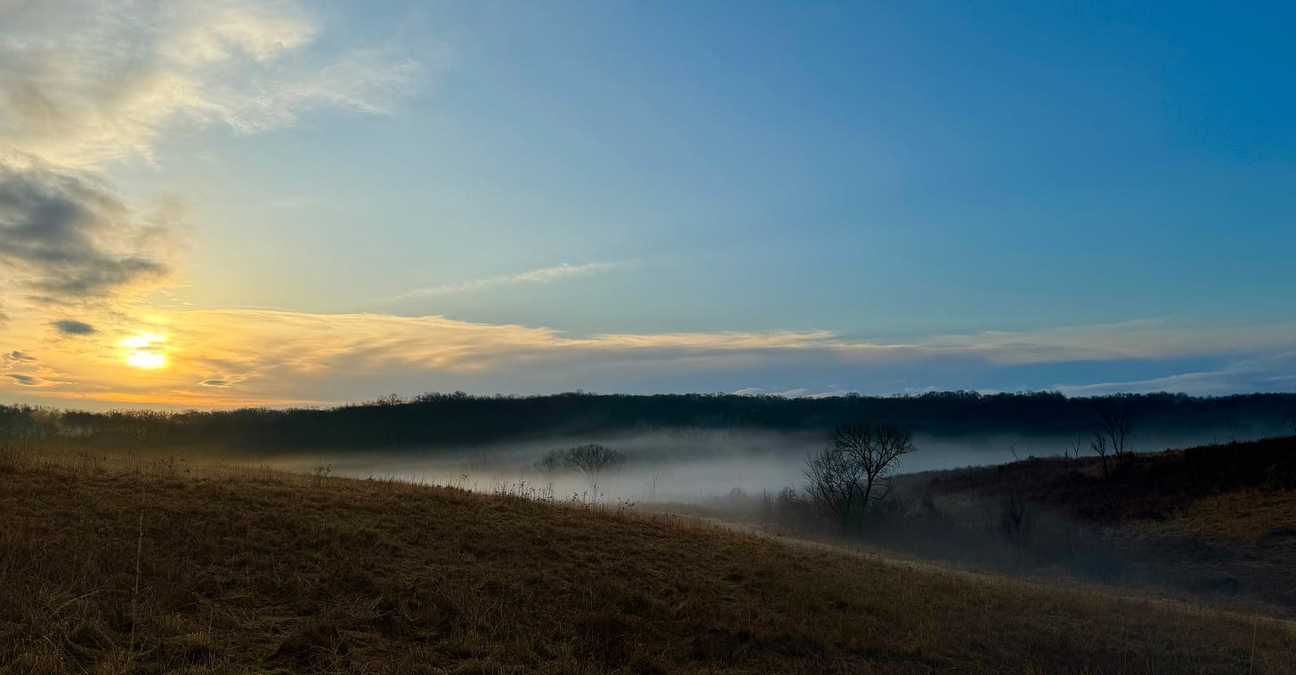 Fog in a Midwestern valley at sunrise