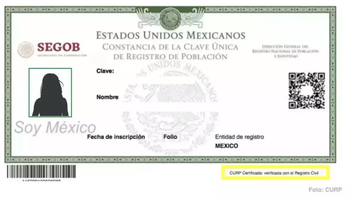 Diseño de CURP con foto (datos biométricos) de una iniciativa de ley sobre el registro de población. Diseño de CURP con foto (datos biométricos) de una iniciativa de ley sobre el registro de población.