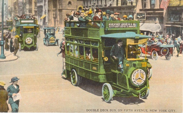 An early city bus motors down Fifth Avenue | Ephemeral New York
