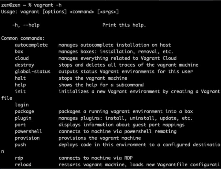 vagrant -h