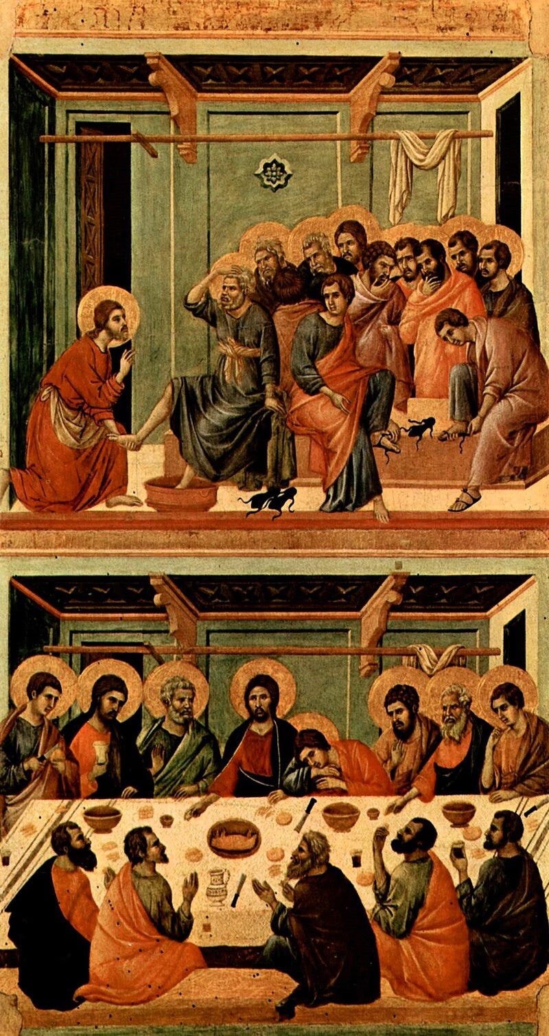 Washing of the Feet and the Last Supper, painting of Altar of Siena Cathedral in 14th century