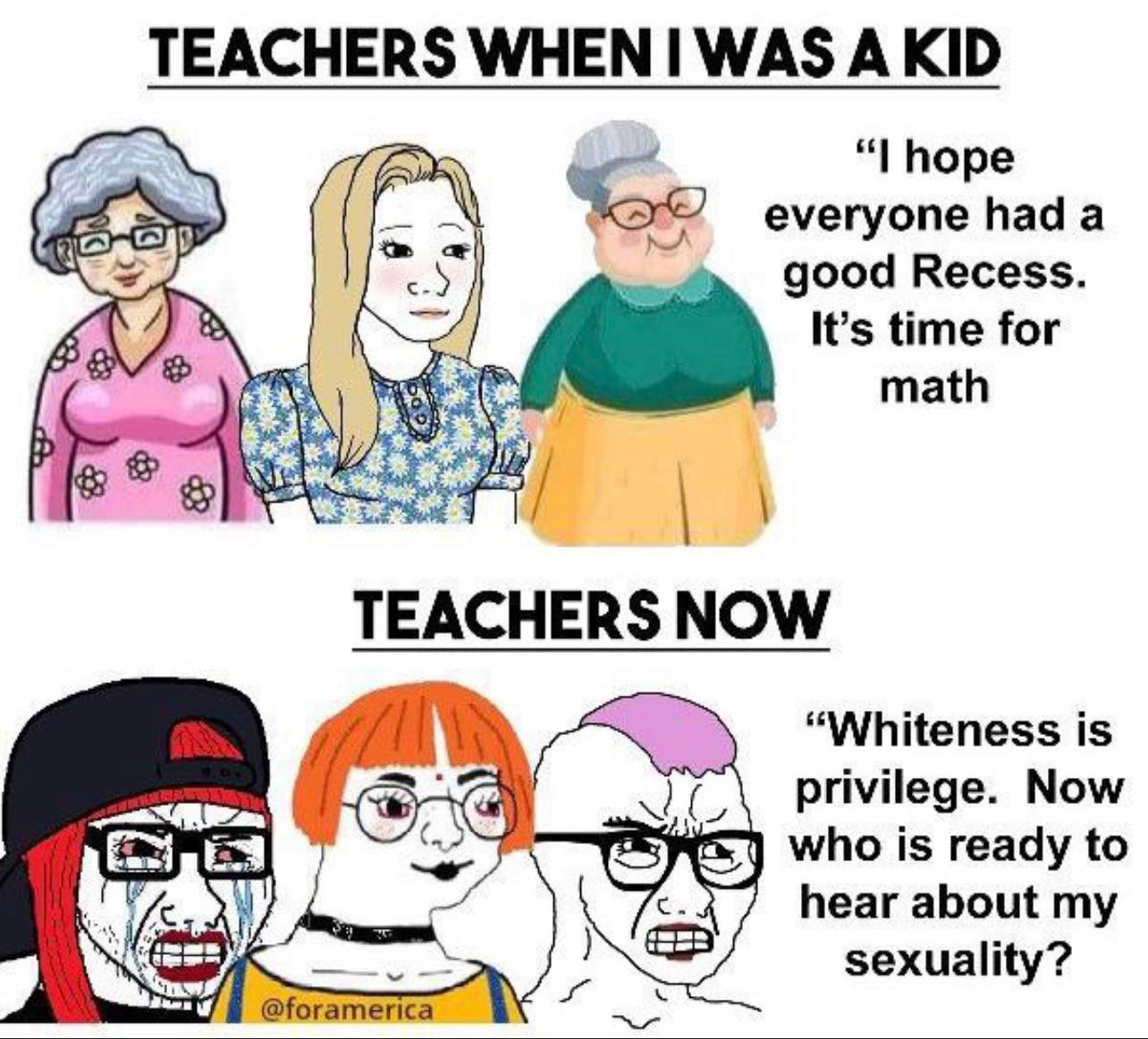 Teachers then vs now : r/terriblefacebookmemes