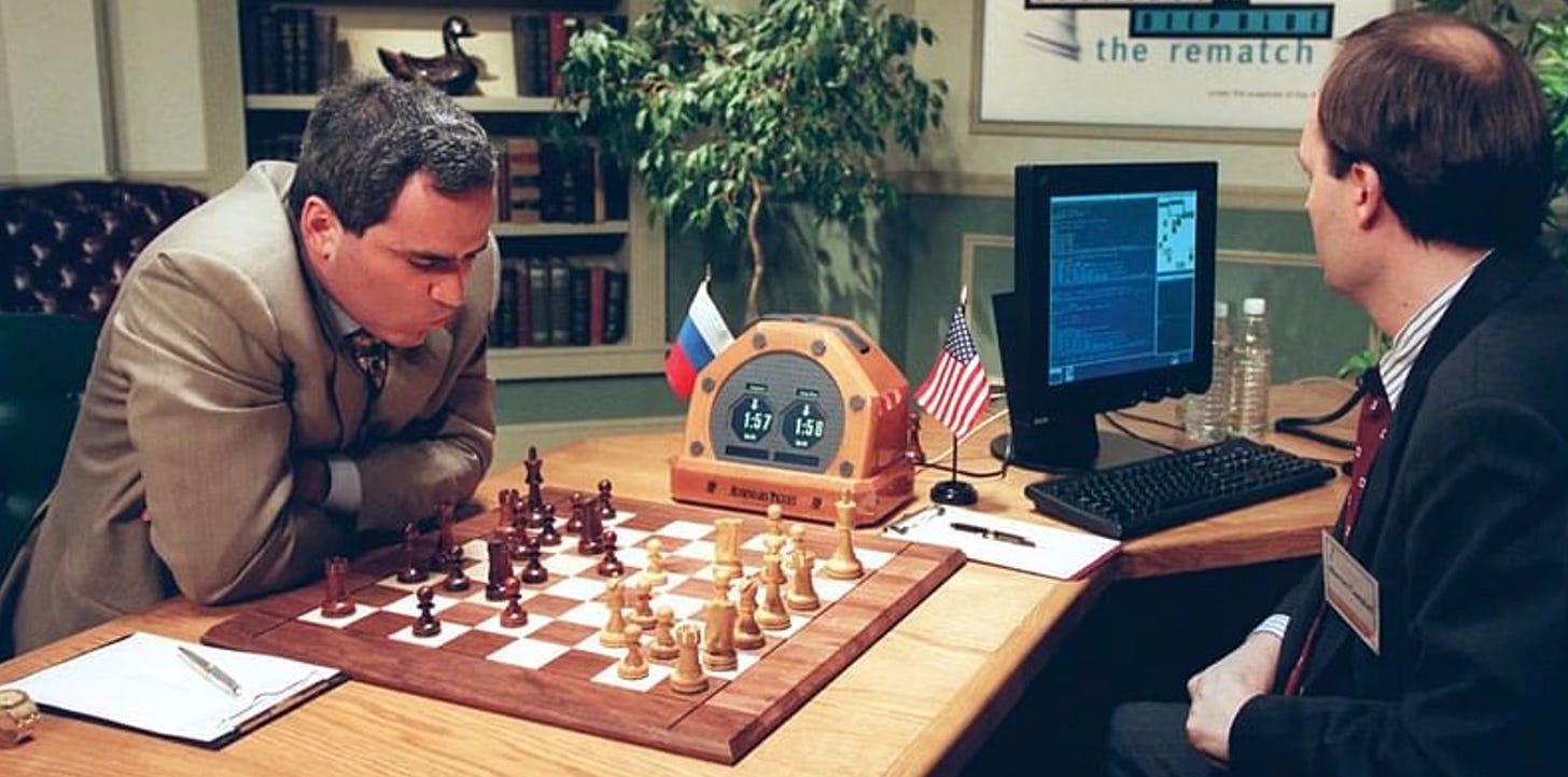 Kasparov playing chess against Deep Blue