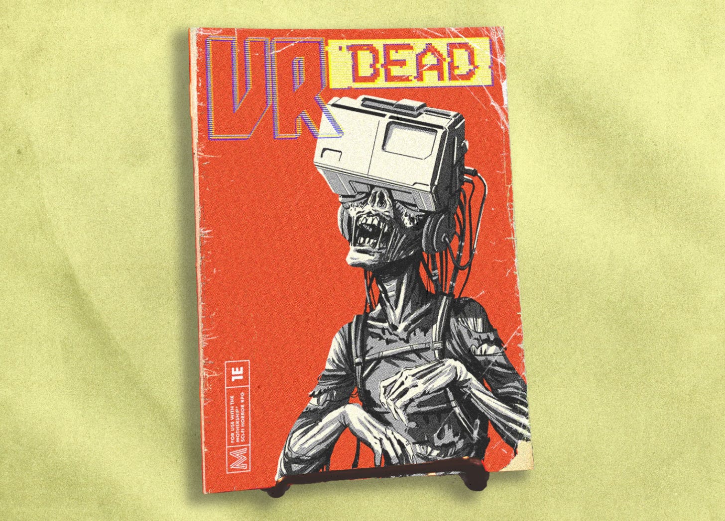 The cover of VR Dead, a “VR Zombie” has a massive headset on