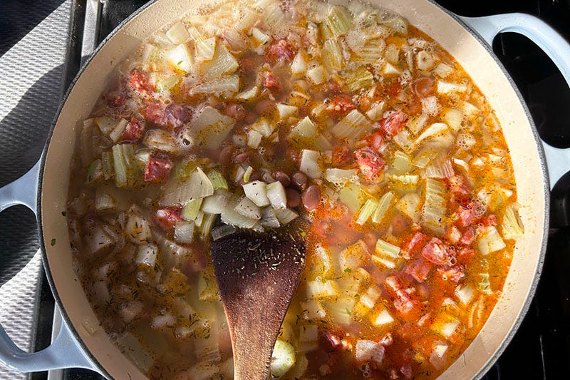 Chorizo, fennel and white bean casserole