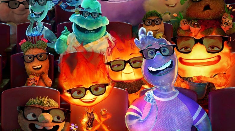 Elemental characters wearing glasses