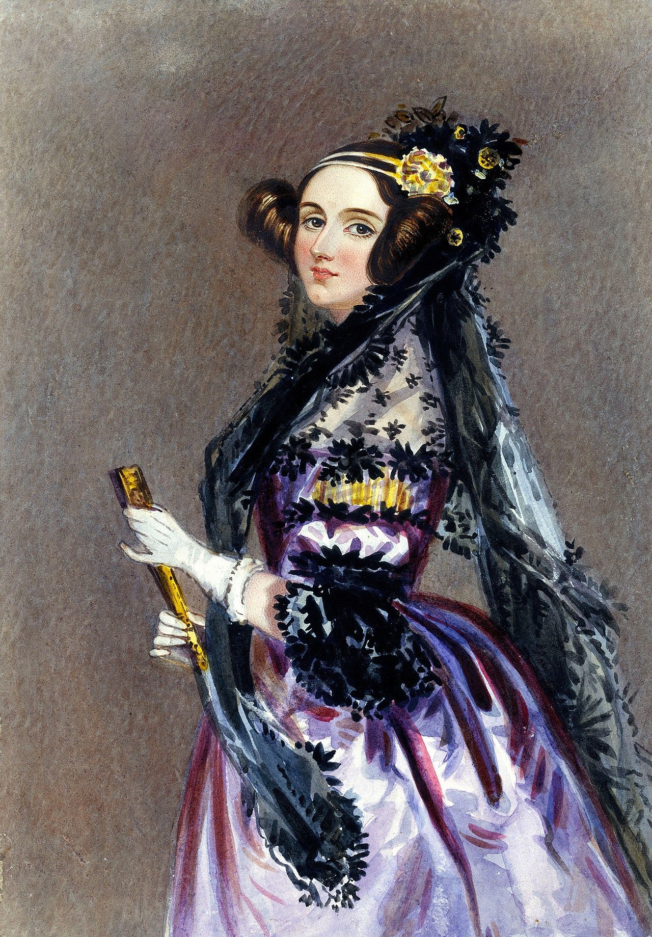 Ada King, Countess of Lovelace. Watercolour portrait circa 1840