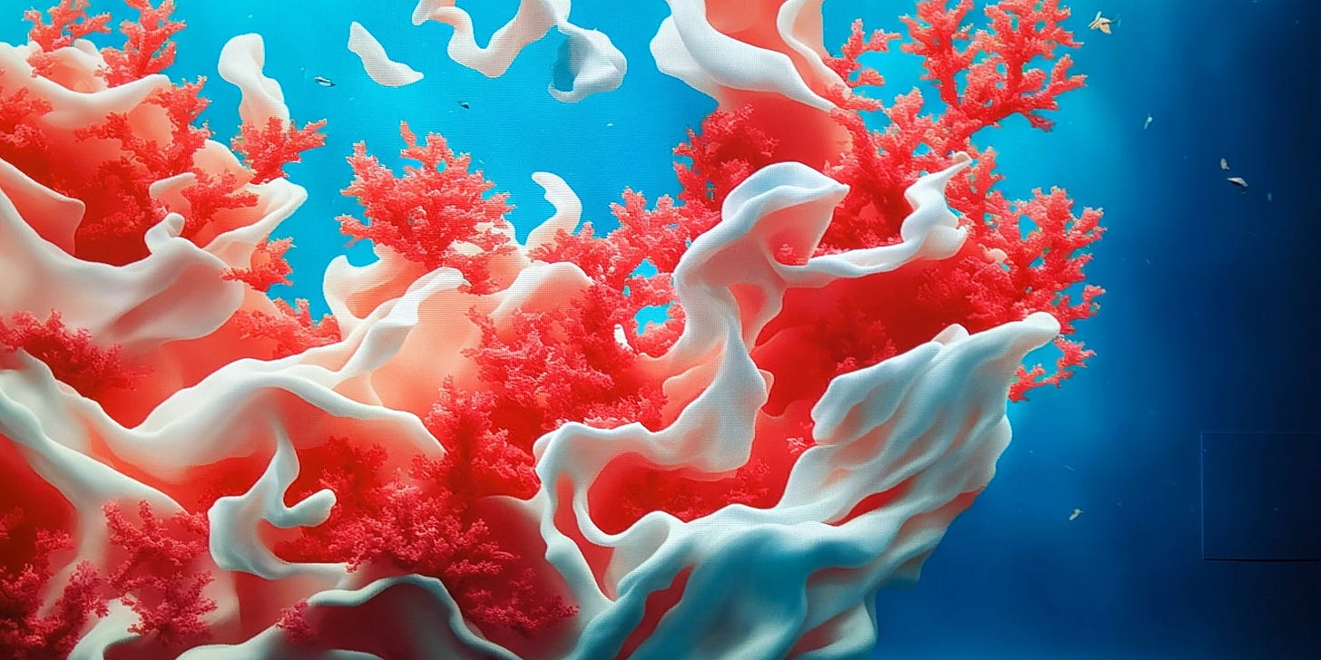 White and pink coral in a deep blue sea