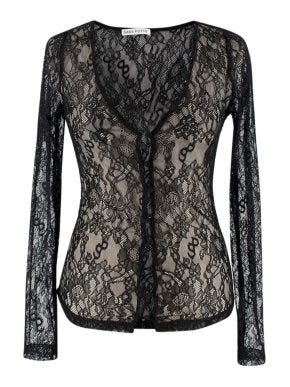 Saks Potts Black Sheer Lace Long Sleeve Top 1