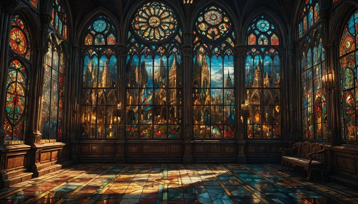 Stained glass windows in church