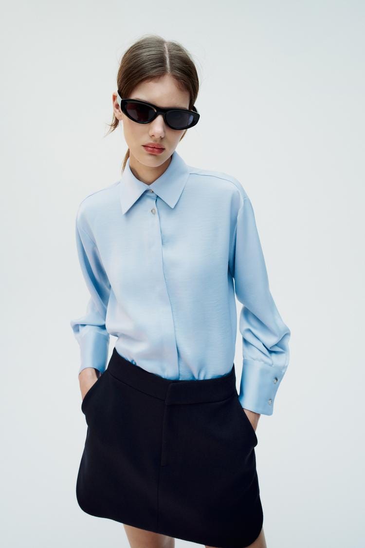 Zara HIDDEN BUTTON SATIN EFFECT SHIRT - Light blue - Image 1 Zara HIDDEN BUTTON SATIN EFFECT SHIRT - Light blue - Image 1