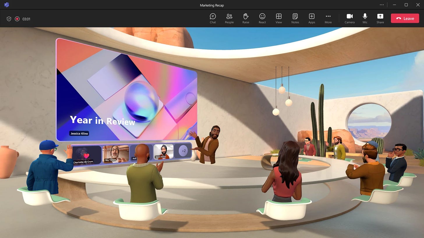 Immersive meetings can include different layouts for a variety of attendees.