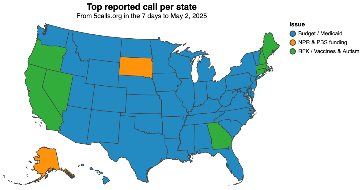 Map showing top reported call per state