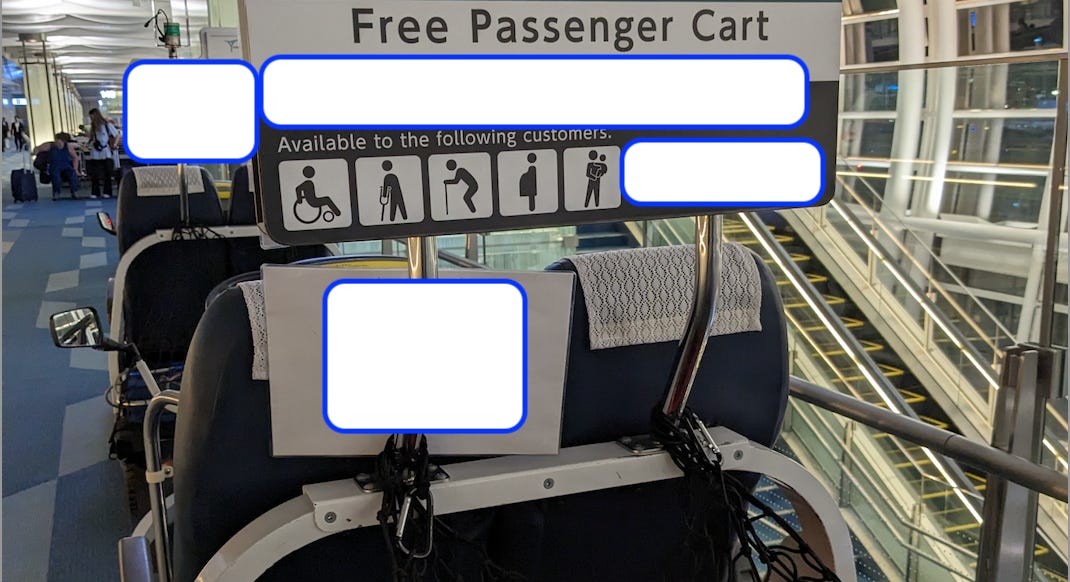 Free passenger cart available to those using wheelchairs, assistive walking devices, pregnant or with a young child