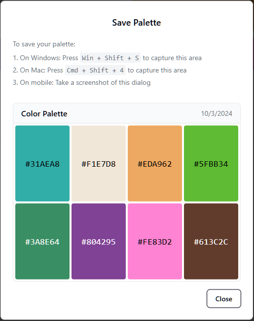 Color Palette Maker - Save Palette Screen - Claude Artifact