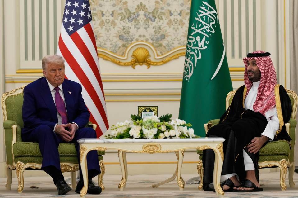 President Donald Trump and Saudi Crown Prince Mohammed bin Salman meeting.