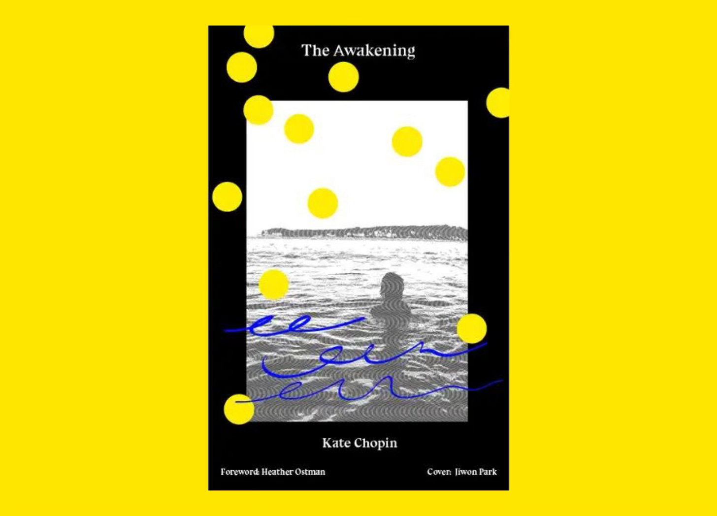 Cita's cover of The Awakening, featuring blue and yellow shapes over a faded photograph of a woman in the ocean