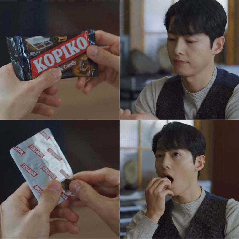 Vincenzo eating Kopiko Candy