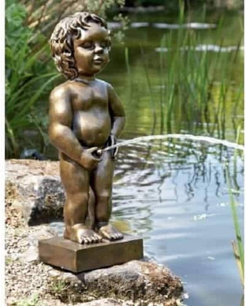 Belgium Boy Manneken PIS Pond Statue Spitter Fountain Water Feature Gold  Color Stands 24 Inch Tall, Water Garden Ponds, Polyresin Waterscape  Sculpture