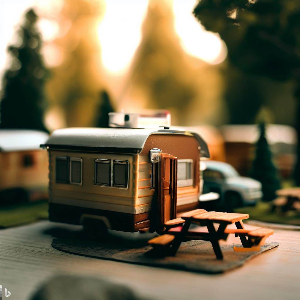 a campground model  on a picnic table.